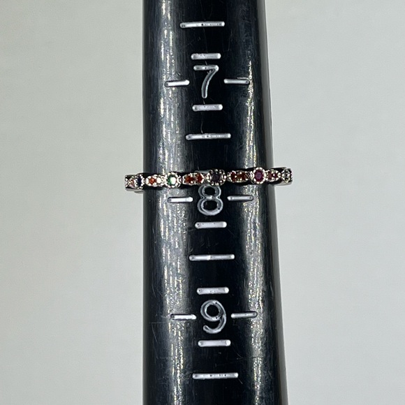 Rhodium Plated Solid Sterling Silver Multicolored CZ Stacking Ring Size 7.75 - Picture 4 of 8